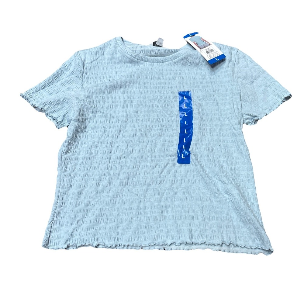 NWT Women's KERSH Blue Stretch Bubble Blouse Size *Large*